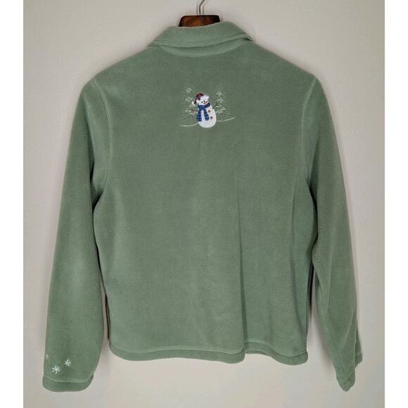 Croft & Barrow Sport Embroidered Snowman Cardigan Green Fleece Women's Medium - Picture 3 of 8